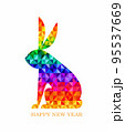 Colorful rabbit, symbol of New Year 2023. 95537669