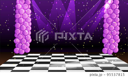 Prom Night Dancefloor Scene Background with Lights and Balloons. Vector Illustration Prom Night Dancefloor Scene Background with Lights and Balloons. Vector Illustration 95537815