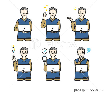 ノートパソコンを操作するシニア世代の男性セット 95538065