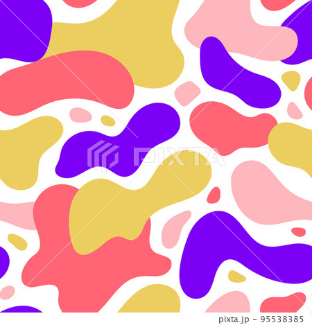 Liquid forms seamless background. Fluid elements repeating wallpaper. Organic blobs backdrop in yellow, purple and red. Modern texture Liquid forms seamless background. Fluid elements repeating wallpaper. Organic blobs backdrop in yellow, purple and red. Modern texture 95538385