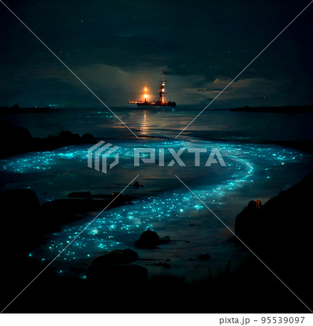 Bioluminescence. Bio luminescent ocean. Bioluminescent plankton in the sea 95539097