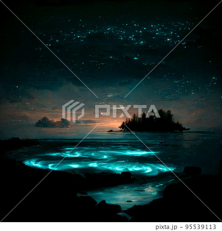 Bioluminescence. Bio luminescent ocean. Bioluminescent plankton in the sea 95539113