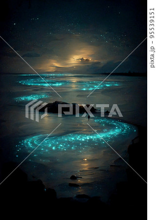 Bioluminescence. Bio luminescent ocean. Bioluminescent plankton in the sea 95539151