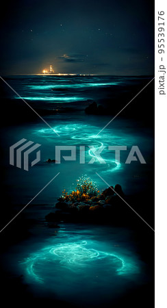 Bioluminescence. Bio luminescent ocean. Bioluminescent plankton in the sea 95539176