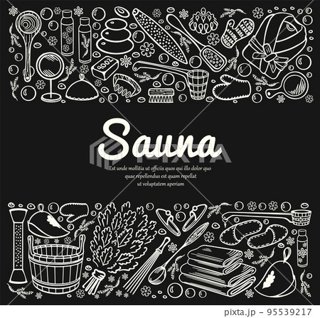 Sauna and spa accessories horizontal frame banner black 95539217