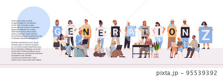 mix race people holding generation Z letters new modern demography trend with progressive youth gen horizontal 95539392