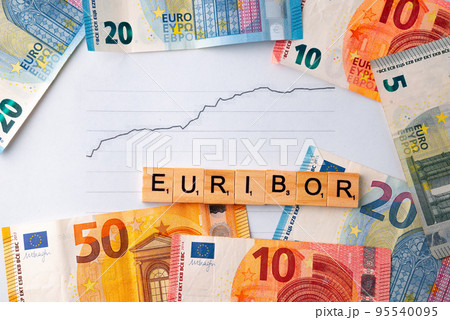 Word EURIBOR Is Written In Wooden Letters On Background Of Euro Banknotes And Chart. Copy paste. Word EURIBOR Is Written In Wooden Letters On Background Of Euro Banknotes And Chart. Copy paste. 95540095