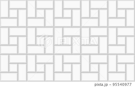 White pinwheel tile seamless pattern. Kitchen backsplash or bathroom floor texture. Stone or ceramic brick wall background. Exterior or interior mosaic surface 95540977