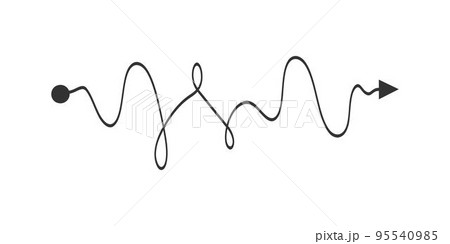 Curved line from start point to finish arrow. Complex problem solution icon. Brain working with new idea concept. Complexity symbol 95540985