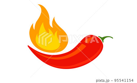 Vector emblem of red chilli pepper with fire. Vector emblem jalapeno or chilli pepper in flame. Vector emblem of red chilli pepper with fire. Vector emblem jalapeno or chilli pepper in flame. 95541154