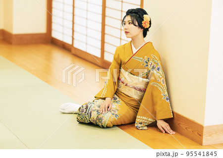 和室で佇む着物姿の女性 95541845