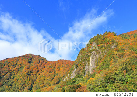 錦秋の秋山郷　布岩 95542201
