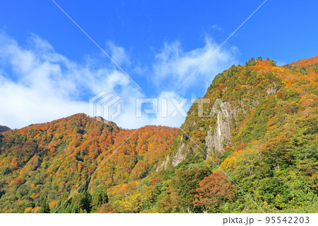 錦秋の秋山郷　布岩 95542203