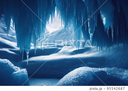 洞窟 洞穴 氷柱 雪山 山 自然 氷 雪 95542687