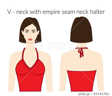 V - neckline with empire seam neck halter clothes character beautiful lady in red top, shirt, dress technical fashion V - neckline with empire seam neck halter clothes character beautiful lady in red top, shirt, dress technical fashion 95545762