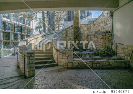 View from under a bridge of an outdoor staircase in San Antonio River Walk Texas View from under a bridge of an outdoor staircase in San Antonio River Walk Texas 95546375