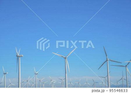 Panoramic view of windmills for generation of renewable electricity Panoramic view of windmills for generation of renewable electricity 95546633