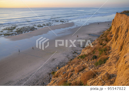 Scenic sea and beach landscape at Del Mar Southern California at sunset 95547022