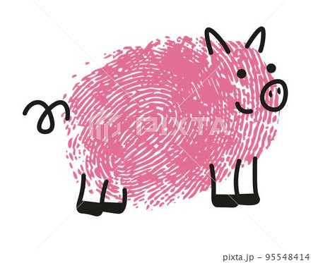 Thumbprint drawing of pig animal, swine portrait 95548414