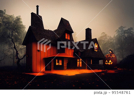 Black and orange house with Halloween theme, 3d render 95548761