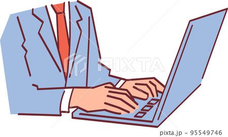 ノートパソコンで仕事をするサラリーマンの上半身のイラスト 95549746