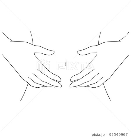 おなかに手をあてるイラスト　(白黒) 95549967