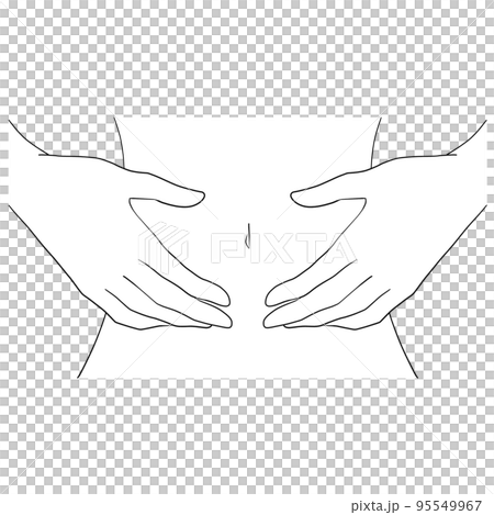 おなかに手をあてるイラスト　(白黒) 95549967