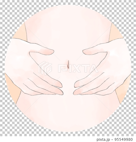 手放在肚皮插圖/圖標（水彩風格/橙色） 95549980