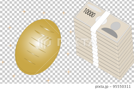 Illustration of koban and wad of money Illustration of koban and wad of money 95550311
