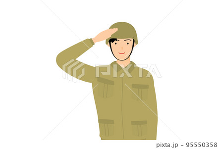 男性兵士のポーズ、挨拶・敬礼をする 95550358