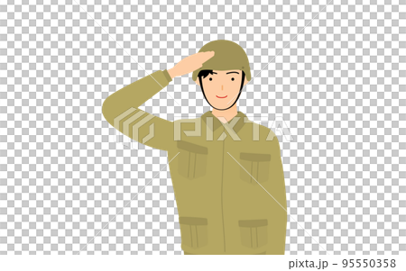 男性兵士のポーズ、挨拶・敬礼をする 95550358