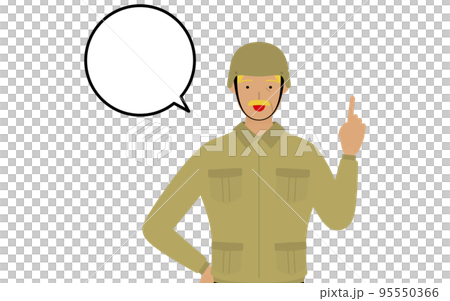 Senior male soldier poses, speaks while pointing 95550366