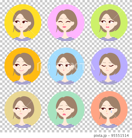 女性面部表情平面圖標 女性面部表情平面圖標 95551514