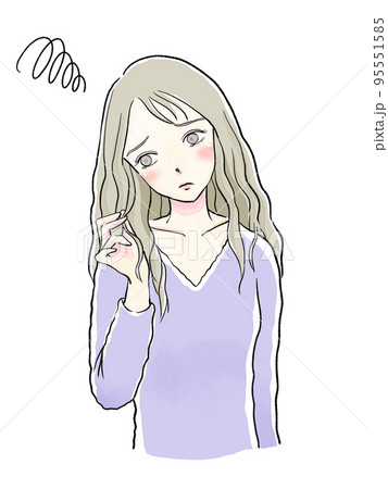傷んだ髪の毛に悩む若い女性 傷んだ髪の毛に悩む若い女性 95551585