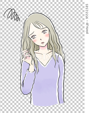 傷んだ髪の毛に悩む若い女性 傷んだ髪の毛に悩む若い女性 95551585