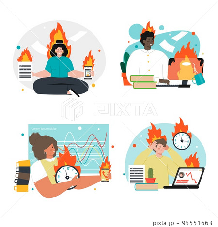 People worker burnout vector scene isolated set People worker burnout vector scene isolated set 95551663