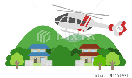 山間部の家とドクターヘリ 95551971