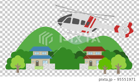 山間部の家とドクターヘリ 95551971