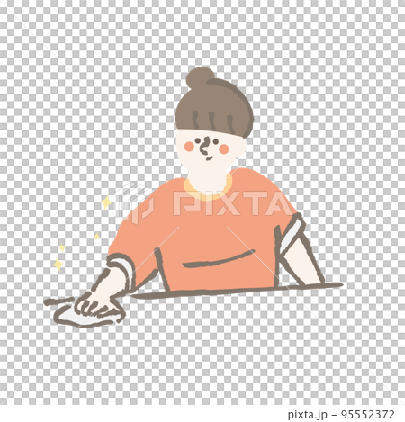 テーブルを丁寧に拭く女性イラスト テーブルを丁寧に拭く女性イラスト 95552372