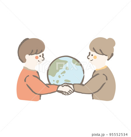 地球と握手をする女性イラスト 95552534