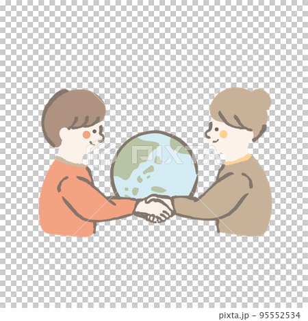 地球と握手をする女性イラスト 95552534