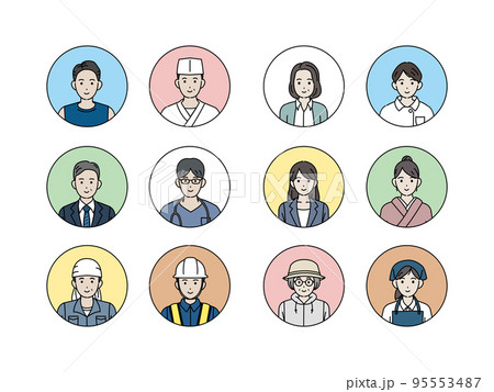 様々な職業で働く人々のアイコンセット 95553487
