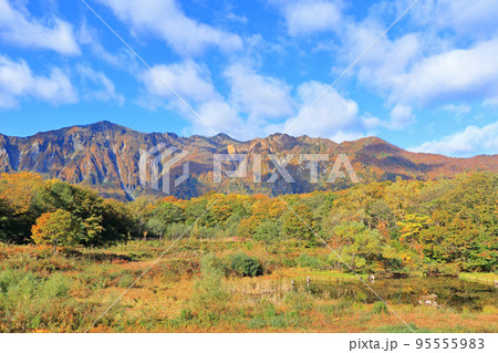 錦秋の秋山郷 天池から望む鳥甲山 錦秋の秋山郷 天池から望む鳥甲山 95555983
