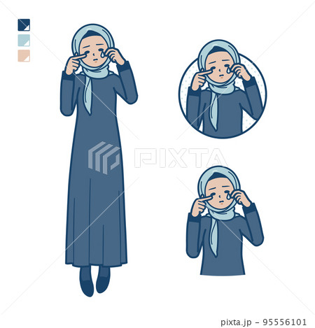 ヒジャブを身につけたアラビア人女性が泣いているイラスト 95556101