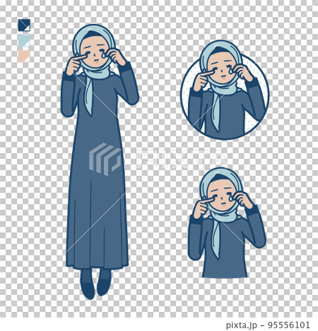 ヒジャブを身につけたアラビア人女性が泣いているイラスト 95556101
