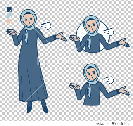 Illustration that an Arabian woman wearing a hijab is disappointed 95556102