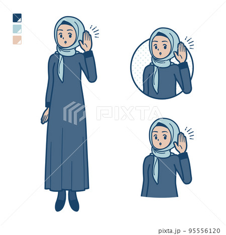 ヒジャブを身につけたアラビア人女性が聞き耳をたてているイラスト 95556120