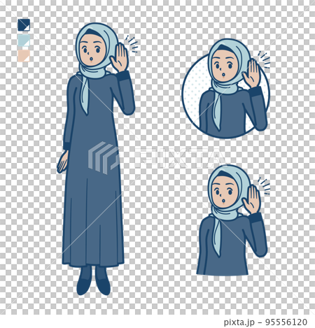 ヒジャブを身につけたアラビア人女性が聞き耳をたてているイラスト 95556120