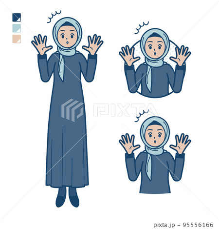 ヒジャブを身につけたアラビア人女性が驚いているイラスト 95556166