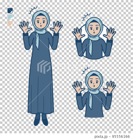 ヒジャブを身につけたアラビア人女性が驚いているイラスト 95556166